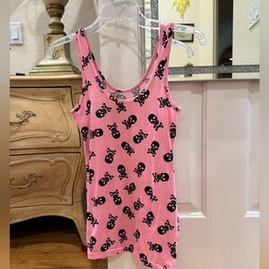 No Boundaries Y2K Pink & Black Skull Tank Top Sz S Vintage